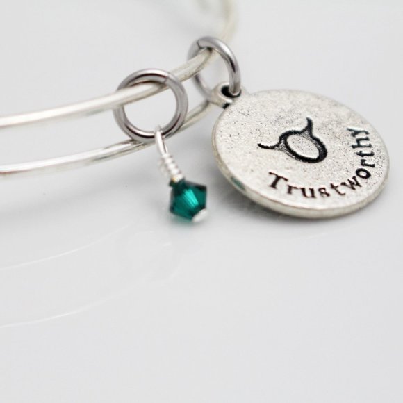 May Taurus Adjustable Charm Bangle - Handmade Zodiac Bracelet - Picture 11 of 11